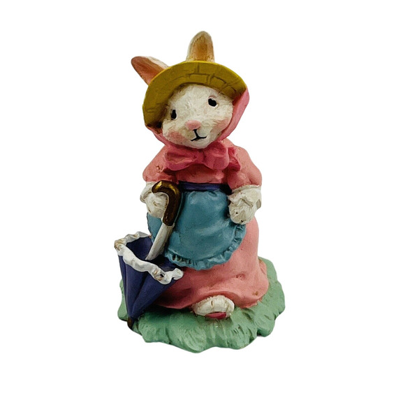 Cottontail Lane Bunny Pink Dress Figurine Resin Purple Parasol Easter Springtime - Picture 1 of 5